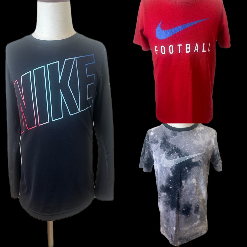 Nike Kids Long-Sleeve and Short-Sleeve Tee Bundle - Black, Red, Gray